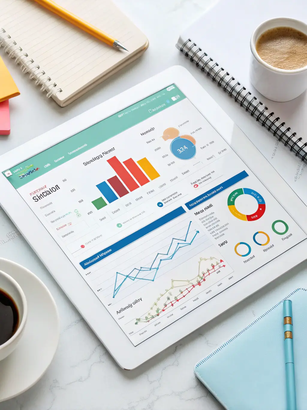 An image depicting SEO optimization tools and analytics dashboards, highlighting the strategies used to improve website visibility and search engine rankings.