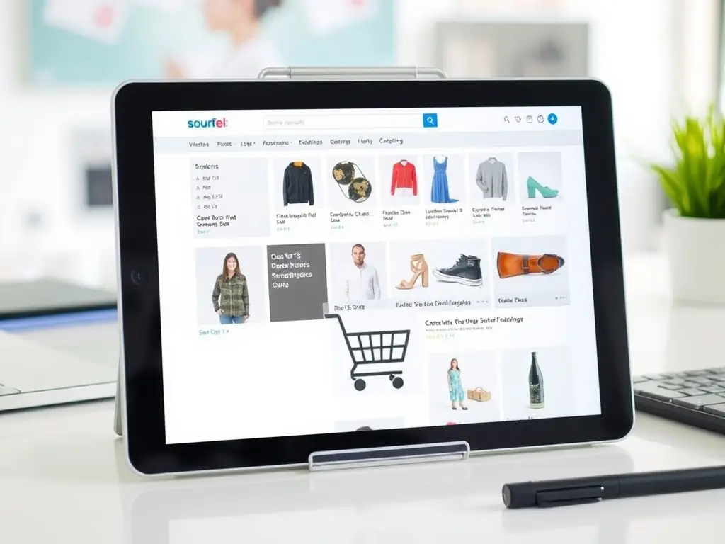 A vibrant image of an e-commerce website showcasing various products with a shopping cart icon prominently displayed.